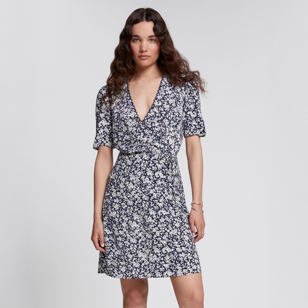 & Other Stories Wrap Dress Navy Blue Floral Size 0